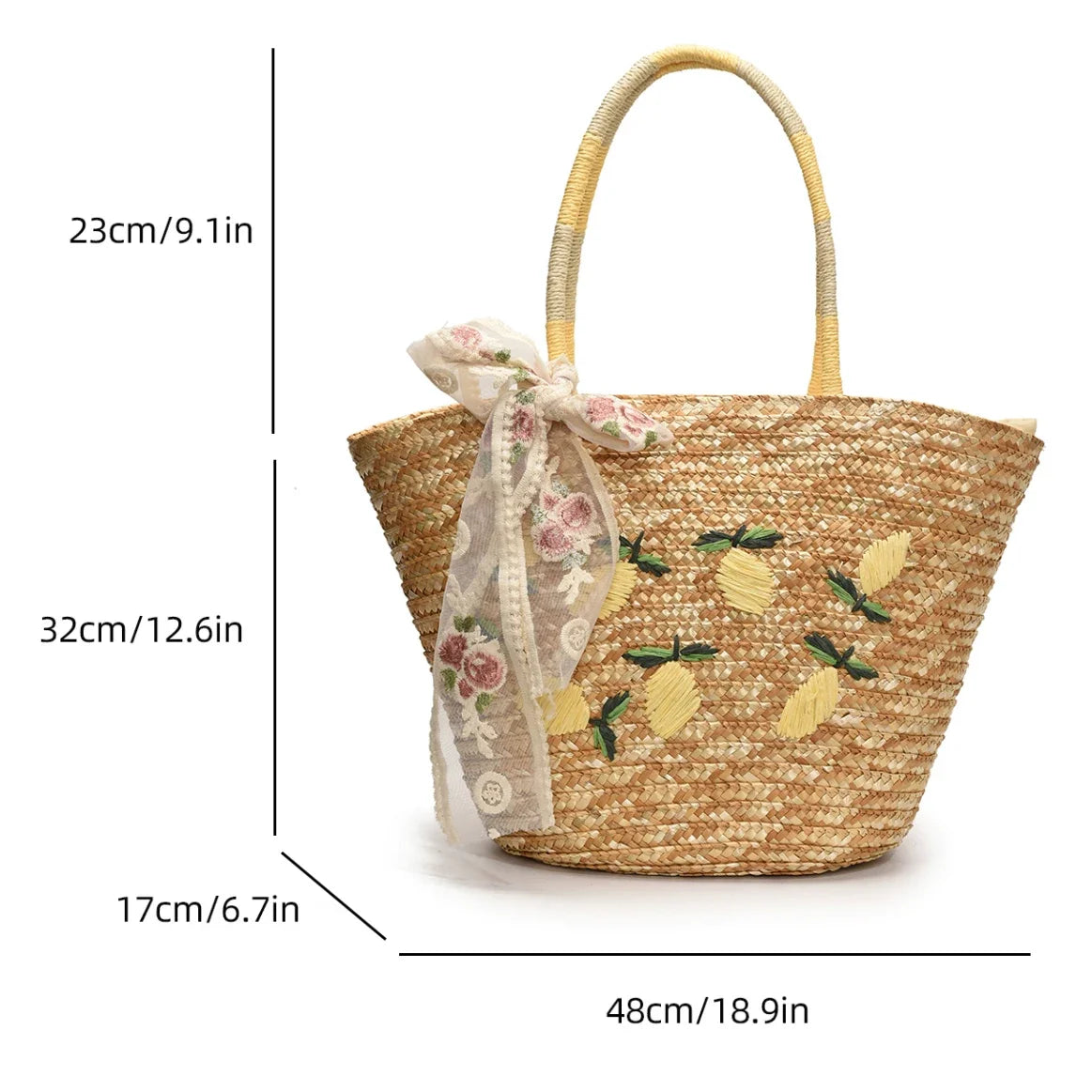 Sac de Plage en Paille Fait Main – Brodé & Bohème | Sac À Épaule Grande Capacité | Panier Rotin Été | S, M & L