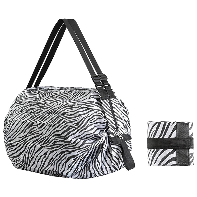 Sac Shopping Pliable Impérméable – Grande Capacité 48-64L, Rayé, Réutilisable