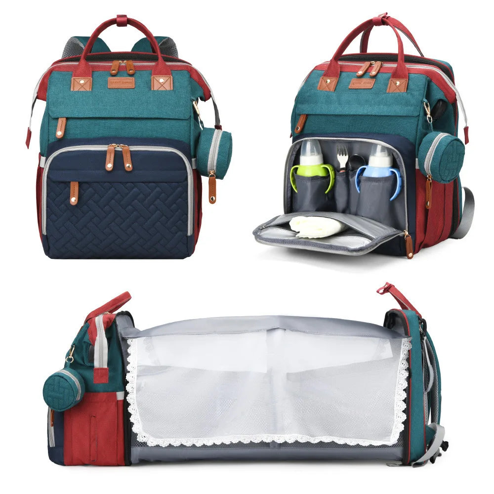 Sac à Dos Maternité 2-en-1 avec Lit de Bébé Intégré - Grande Capacité