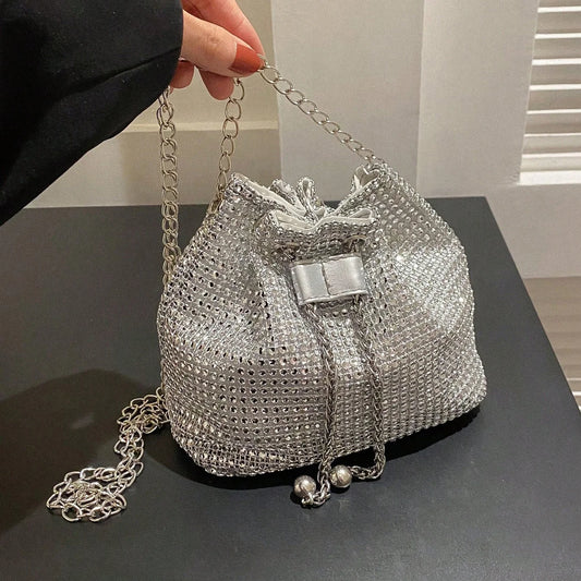 Sac Seau Femme avec Strass Scintillants - Cordon Chic - Bandoulière Polyvalente