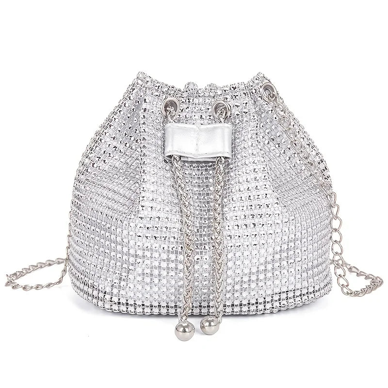 Sac Seau Femme avec Strass Scintillants - Cordon Chic - Bandoulière Polyvalente
