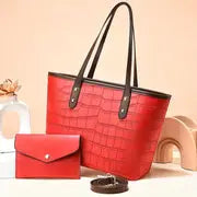Ensemble Sac Tote et Pochette Motif Crocodile en Cuir PU