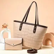 PU Leather Crocodile Pattern Tote Bag and Pouch Set