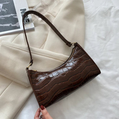 Petit Sac Baguette Femme en Cuir PU - Motif Alligator - Sac Messager Sous le Bras