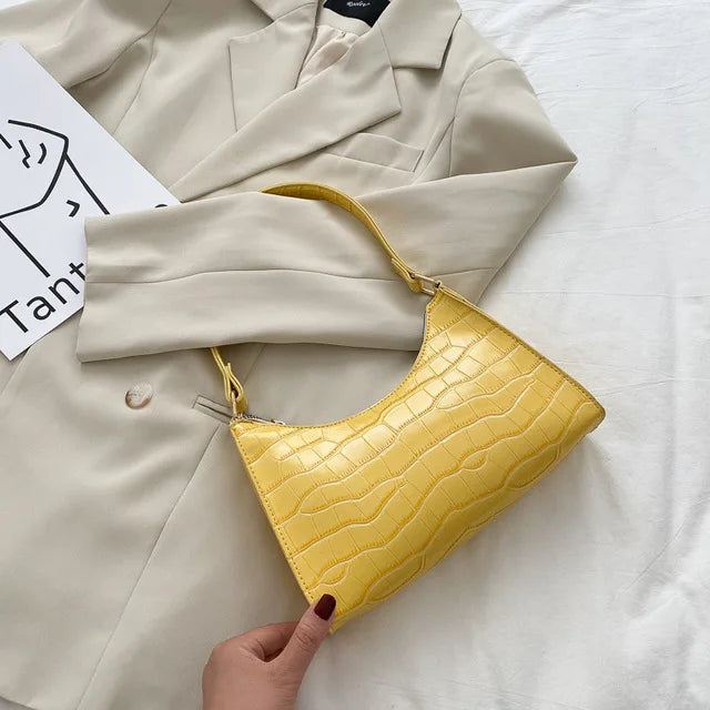 Petit Sac Baguette Femme en Cuir PU - Motif Alligator - Sac Messager Sous le Bras