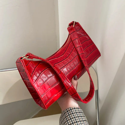Petit Sac Baguette Femme en Cuir PU - Motif Alligator - Sac Messager Sous le Bras