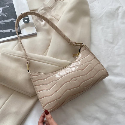 Petit Sac Baguette Femme en Cuir PU - Motif Alligator - Sac Messager Sous le Bras