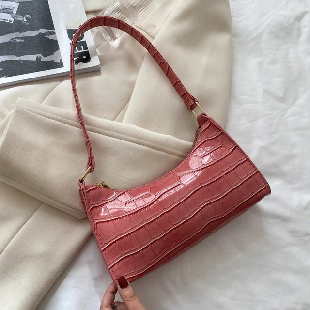 Petit Sac Baguette Femme en Cuir PU - Motif Alligator - Sac Messager Sous le Bras