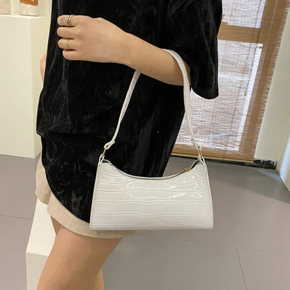 Petit Sac Baguette Femme en Cuir PU - Motif Alligator - Sac Messager Sous le Bras