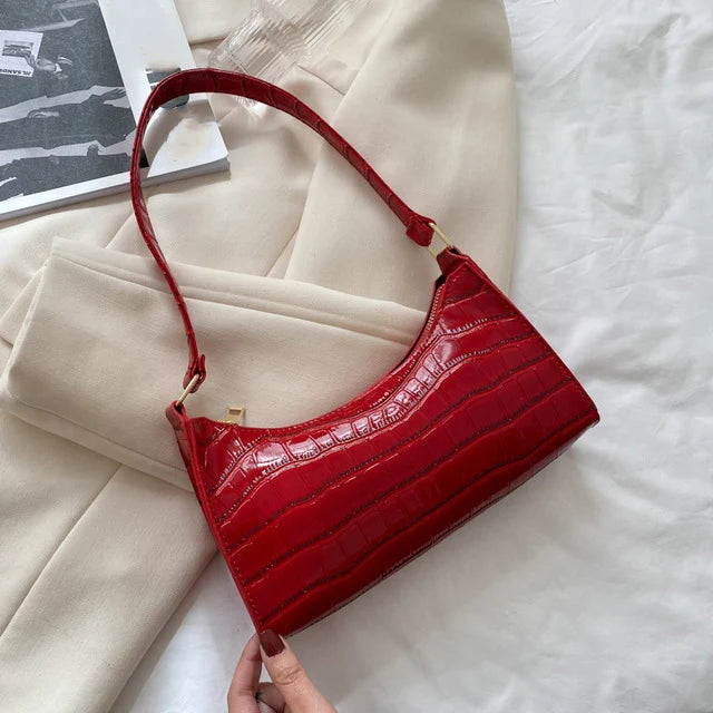 Petit Sac Baguette Femme en Cuir PU - Motif Alligator - Sac Messager Sous le Bras