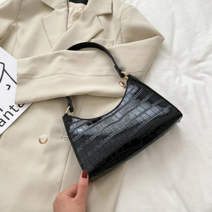 Petit Sac Baguette Femme en Cuir PU - Motif Alligator - Sac Messager Sous le Bras