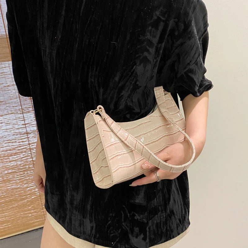 Petit Sac Baguette Femme en Cuir PU - Motif Alligator - Sac Messager Sous le Bras
