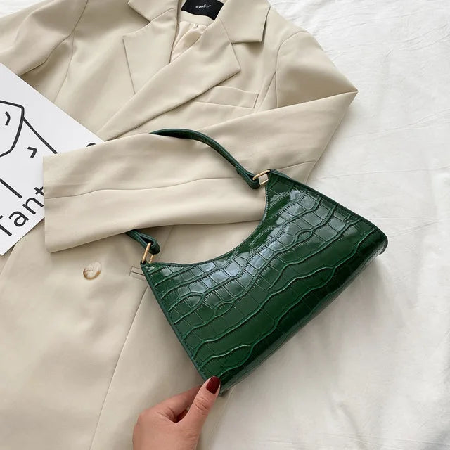 Petit Sac Baguette Femme en Cuir PU - Motif Alligator - Sac Messager Sous le Bras