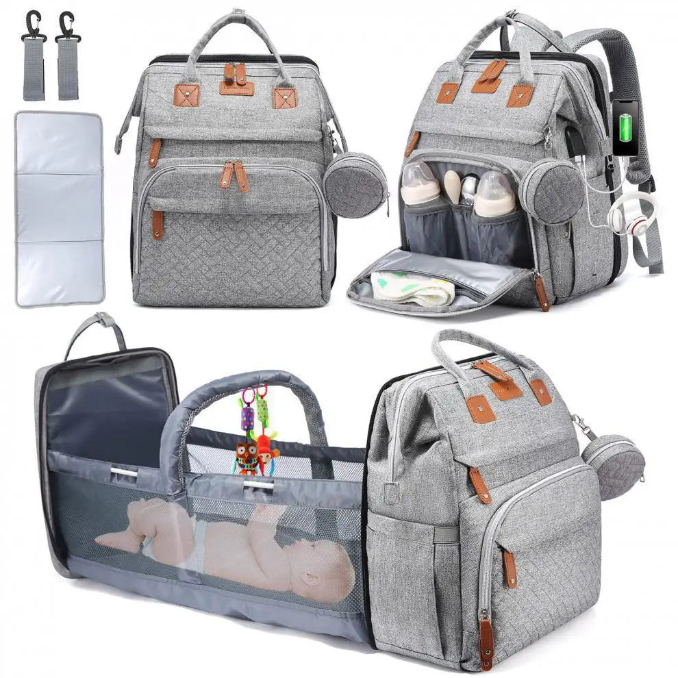 Sac à Dos Maternité 2-en-1 avec Lit de Bébé Intégré - Grande Capacité