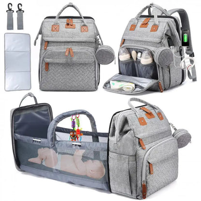Sac à Dos Maternité 2-en-1 avec Lit de Bébé Intégré - Grande Capacité