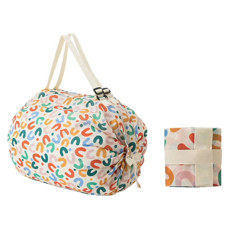 Sac Shopping Pliable Impérméable – Grande Capacité 48-64L, Rayé, Réutilisable