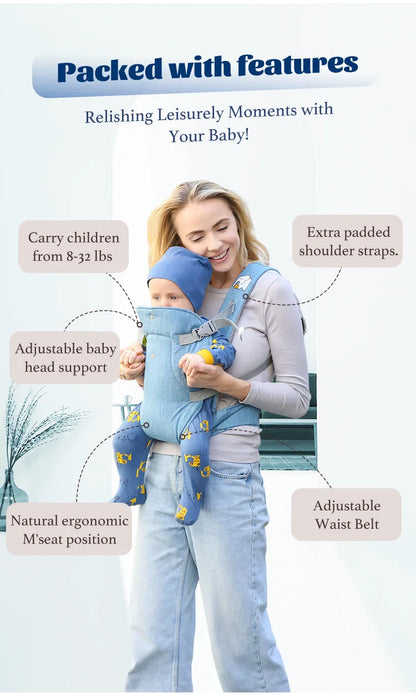 Sangle de Portage Bébé 4-en-1 – Coussin & Sangle Convertible en Siège | Face à Face & Face au Monde | 0–2 Ans