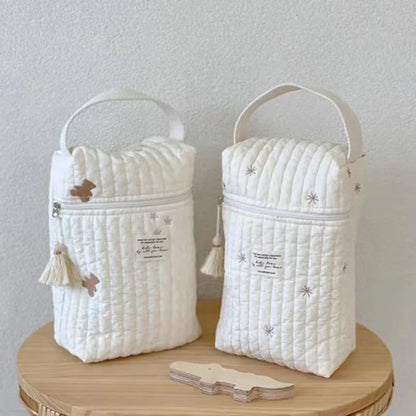 Quilted & Embroidered Diaper Organizer – Stroller Caddy Bag for Mom | Baby Storage | Zipper Closure