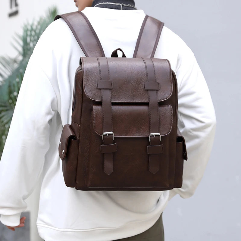 Men's PU Leather Backpack – Large Capacity, Laptop & Casual Style