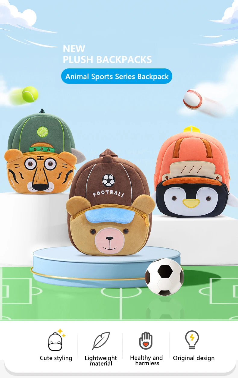 Mini Sac à Dos Peluche Enfant – Animaux Sportifs Cartoon | Fille & Garçon | 1 à 4 Ans | 9 Motifs Rigolos