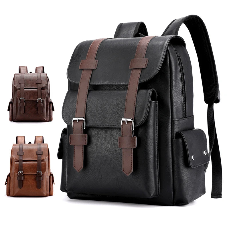 Men's PU Leather Backpack – Large Capacity, Laptop & Casual Style