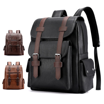 Men's PU Leather Backpack – Large Capacity, Laptop & Casual Style