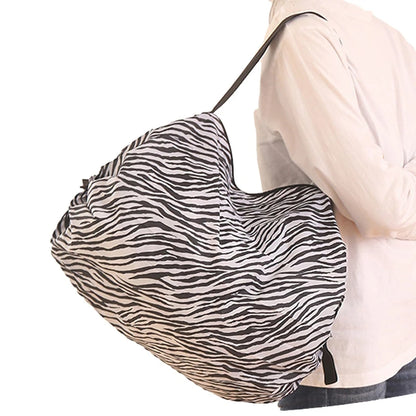 Sac Shopping Pliable Impérméable – Grande Capacité 48-64L, Rayé, Réutilisable