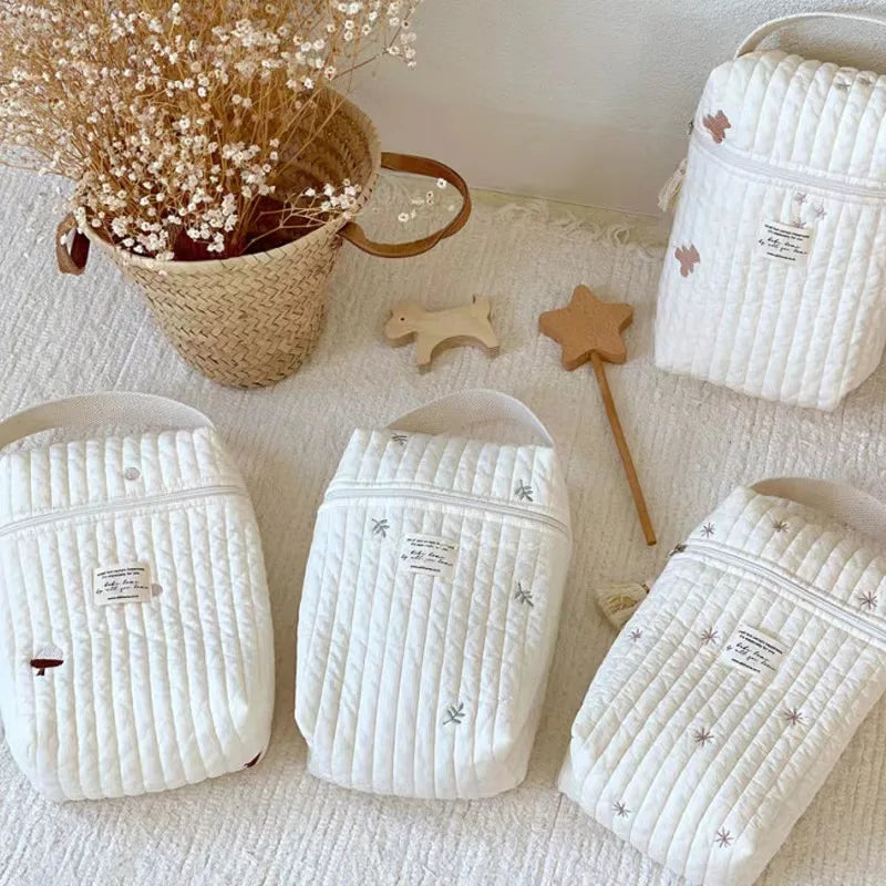 Quilted & Embroidered Diaper Organizer – Stroller Caddy Bag for Mom | Baby Storage | Zipper Closure