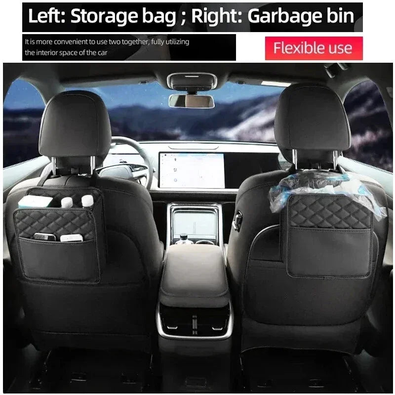 3-in-1 Leather Organizer Bag – Car Storage, Trash Can & Multi-Pocket Bag | Universal | Black