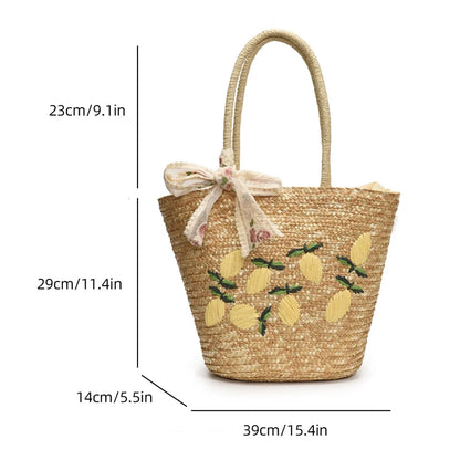 Sac de Plage en Paille Fait Main – Brodé & Bohème | Sac À Épaule Grande Capacité | Panier Rotin Été | S, M & L