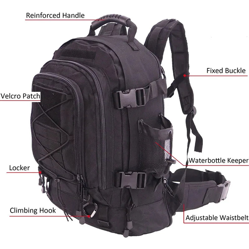 60L Waterproof Tactical Military Backpack – MOLLE System | Hiking, Camping & Hunting | 8 Colors