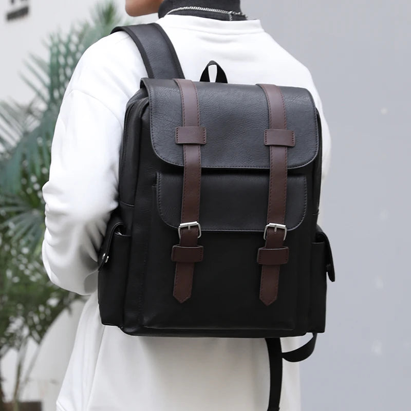 Men's PU Leather Backpack – Large Capacity, Laptop & Casual Style