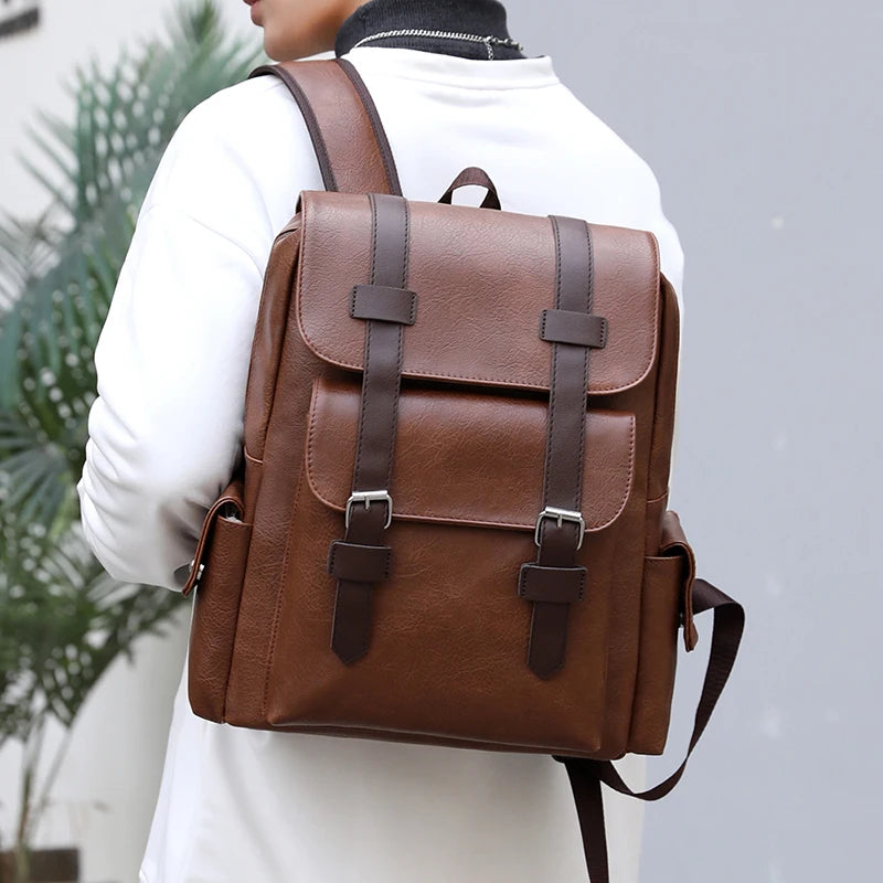 Men's PU Leather Backpack – Large Capacity, Laptop & Casual Style