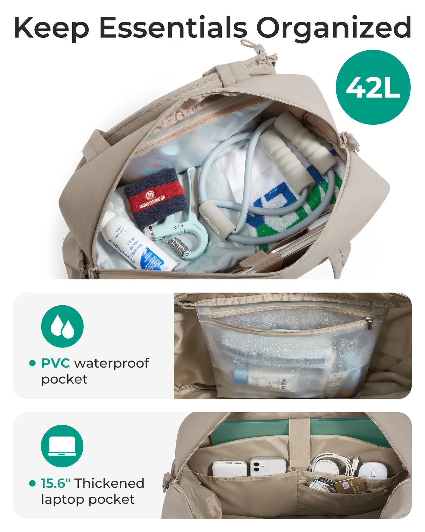 Sac de sport femme 35L – Tennis, Pickleball, Badminton, Gym & Voyage avec compartiment chaussures