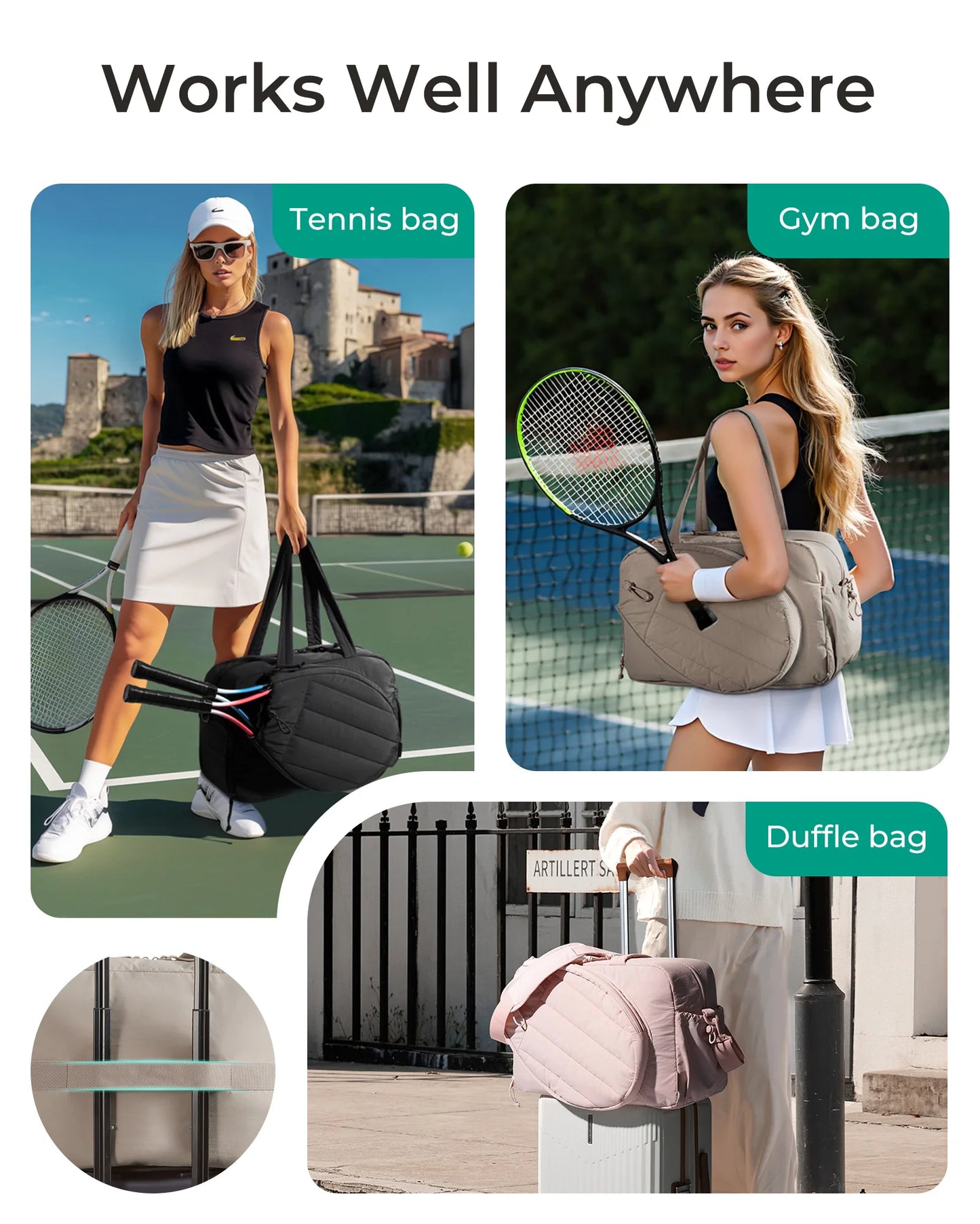 Sac de sport femme 35L – Tennis, Pickleball, Badminton, Gym & Voyage avec compartiment chaussures