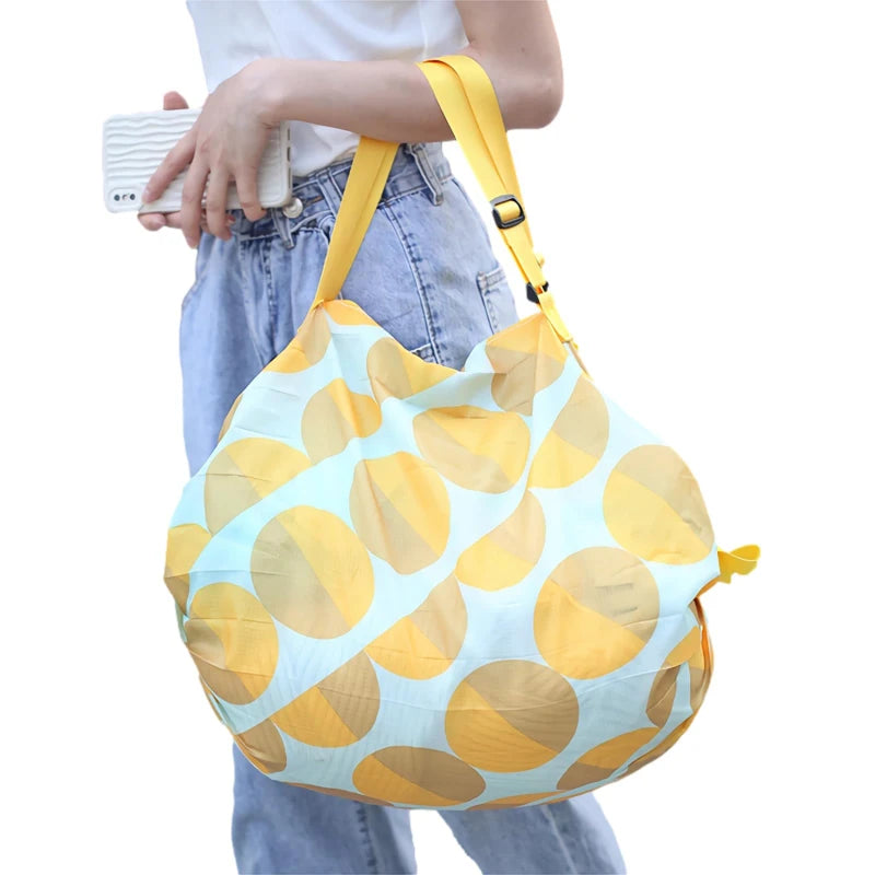 Sac Shopping Pliable Impérméable – Grande Capacité 48-64L, Rayé, Réutilisable