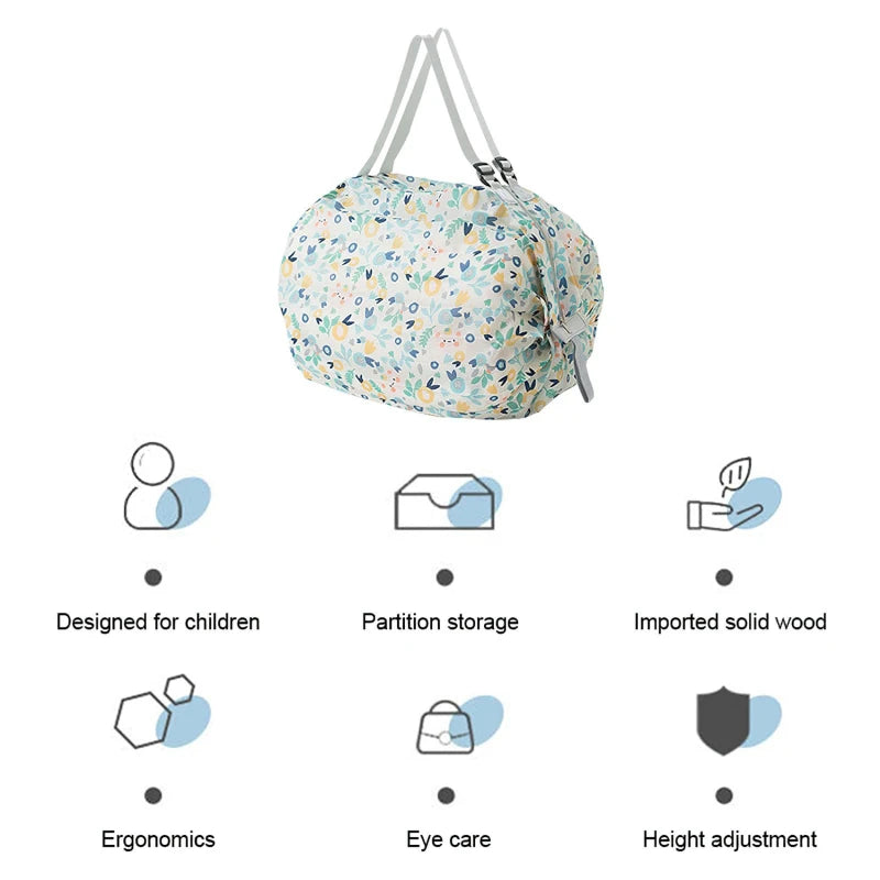 Sac Shopping Pliable Impérméable – Grande Capacité 48-64L, Rayé, Réutilisable