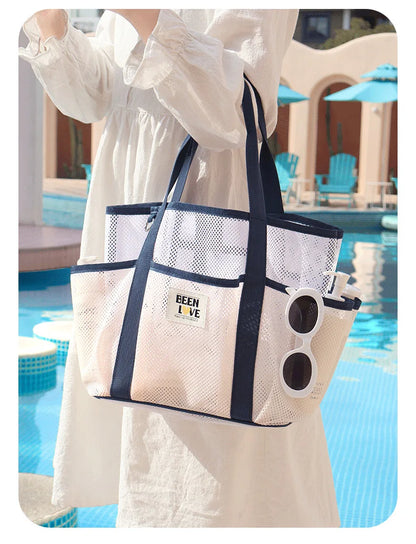 Sac de Plage et Gym en Maille – Grande Capacité, Portable, Idéal Piscine et Voyage