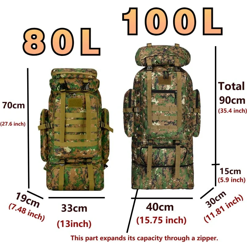 Tactical Backpack Large Capacity 80L & 100L – Hiking, Mountaineering & Camping | Military & Outdoor | Unisex