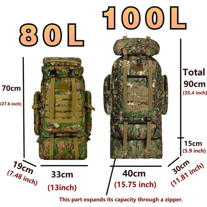Tactical Backpack Large Capacity 80L & 100L – Hiking, Mountaineering & Camping | Military & Outdoor | Unisex