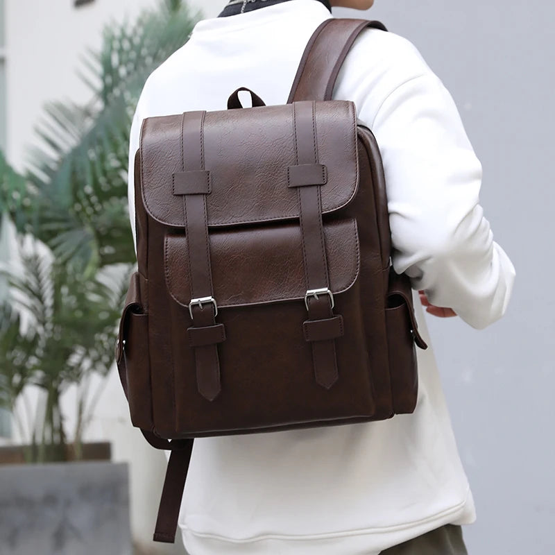 Men's PU Leather Backpack – Large Capacity, Laptop & Casual Style