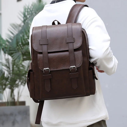Men's PU Leather Backpack – Large Capacity, Laptop & Casual Style
