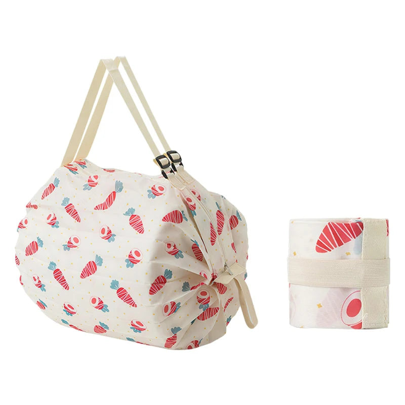 Sac Shopping Pliable Impérméable – Grande Capacité 48-64L, Rayé, Réutilisable