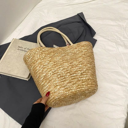 Sac de Plage en Paille Fait Main – Brodé & Bohème | Sac À Épaule Grande Capacité | Panier Rotin Été | S, M & L