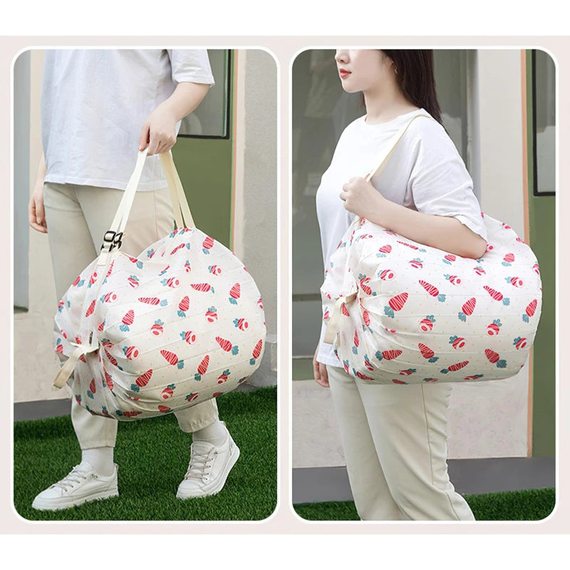 Sac Shopping Pliable Impérméable – Grande Capacité 48-64L, Rayé, Réutilisable