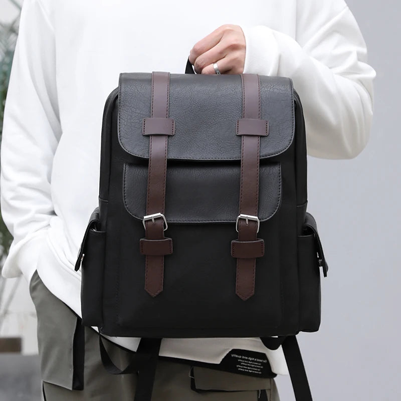 Men's PU Leather Backpack – Large Capacity, Laptop & Casual Style