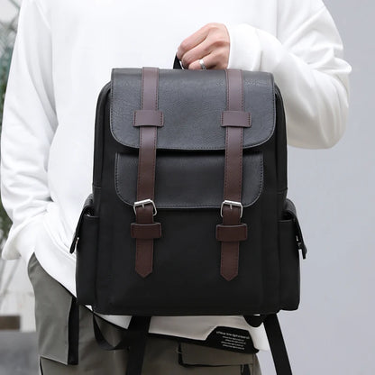 Men's PU Leather Backpack – Large Capacity, Laptop & Casual Style