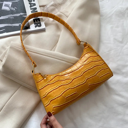 Petit Sac Baguette Femme en Cuir PU - Motif Alligator - Sac Messager Sous le Bras