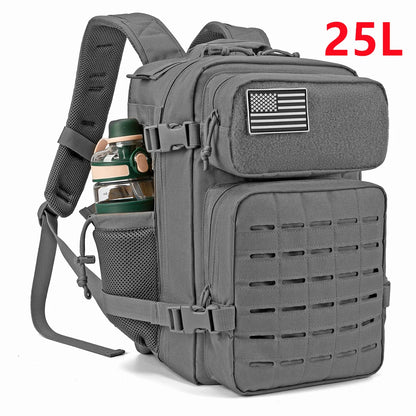 Sac à Dos Tactique 25L & 45L – Randonnée, Voyage, École & Camping | Homme & Femme | Noir & Gris