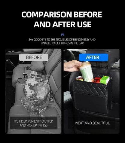 3-in-1 Leather Organizer Bag – Car Storage, Trash Can & Multi-Pocket Bag | Universal | Black